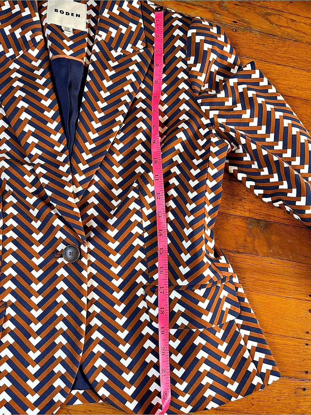 Boden Geometric Blazer in Orange & Blue Size 12R Like New - Picture 6 of 6